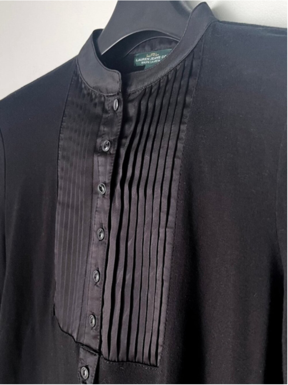 Vintage Y2K Ralph Lauren Lauren Jeans Co. Black Tuxedo Pleated Bib Top Sz M - Picture 2 of 10
